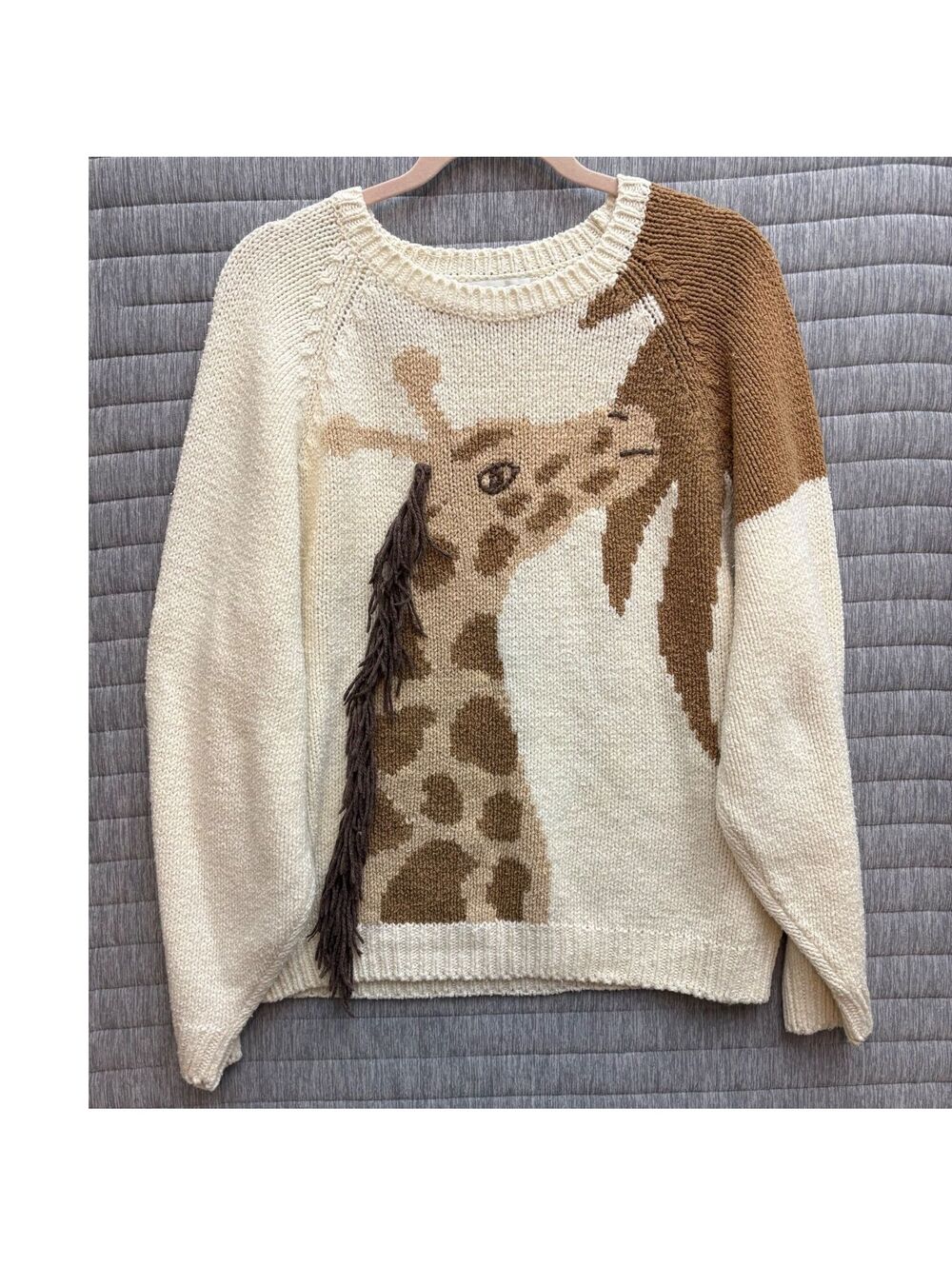 Vintage Chaus Beige Brown Giraffe Knit Sweater Large Granny Vintage 90s Teacher